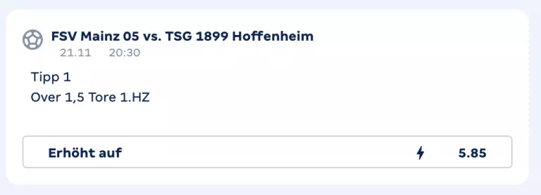 5,85 Quote bei Merkur Bets für das Spiel Mainz gegen Hoffenheim